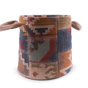Handwoven Multicolor Bohemian Fabric Storage Basket with Handles